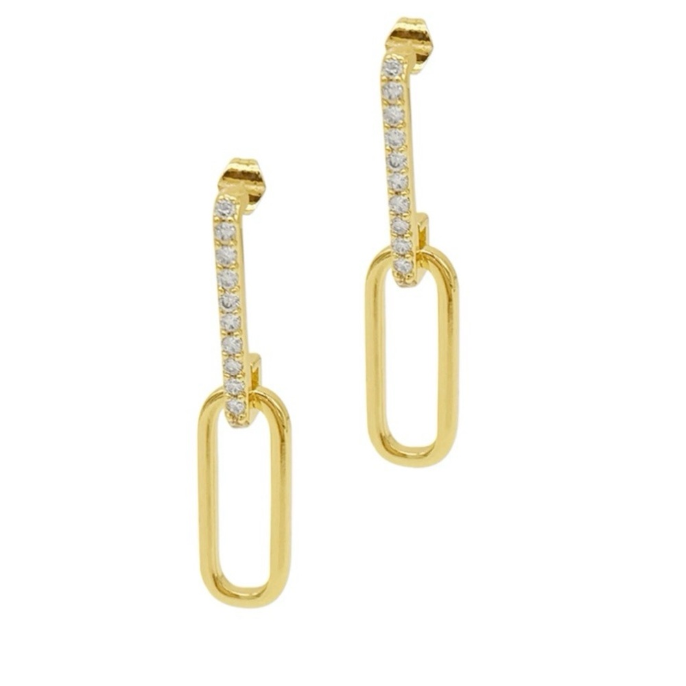 Adornia 14K Gold Plated Pave Stone Link Double Drop Earrings